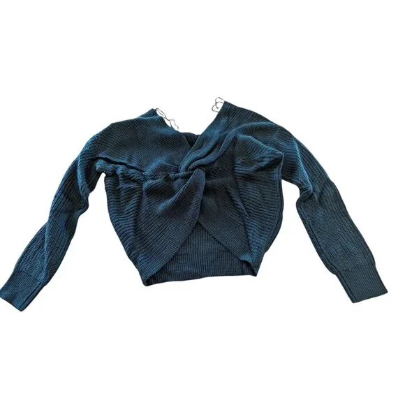 Fashion Nova Twist-Back Sweater | Hunter Green Knit | Size M - Picture 4 of 8